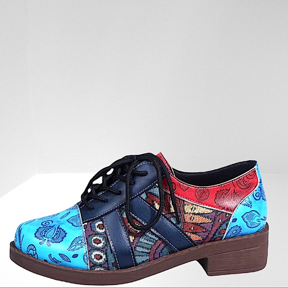 Boho Paisley, Color Block, Lace Up Oxfords Flats - Picture 9 of 11